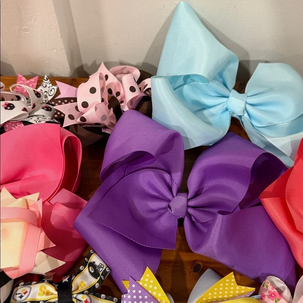 Colorful Fabric Hair Bow Collection Lot of 21